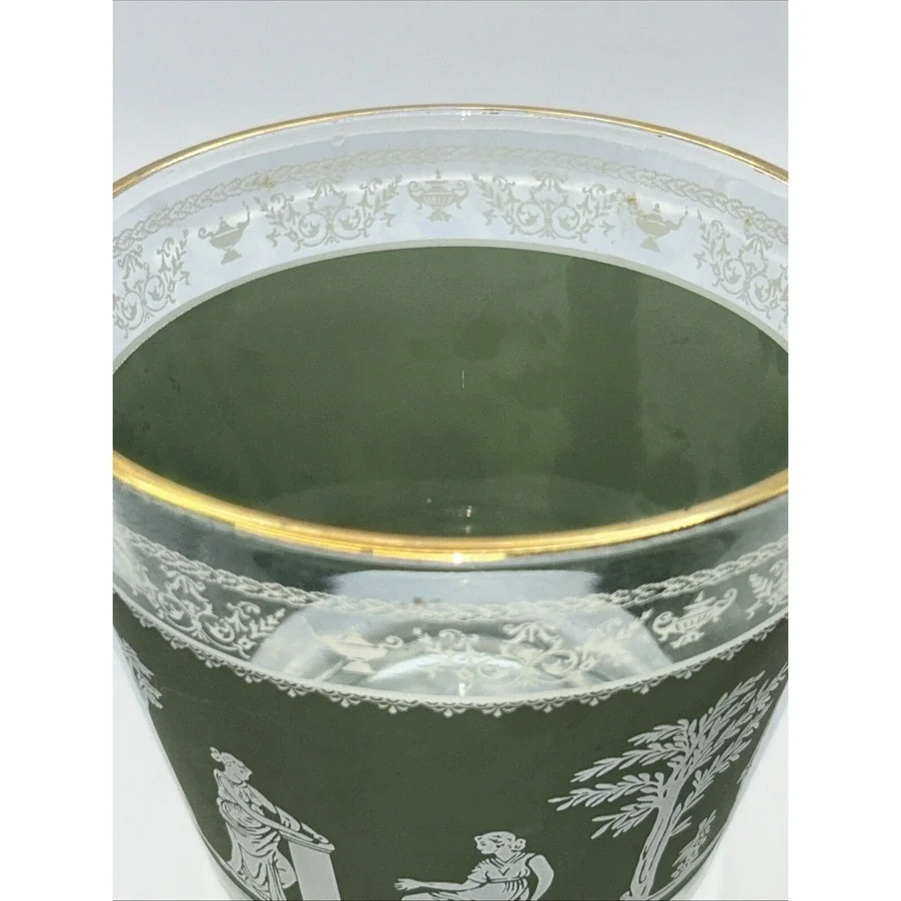 Vintage  Jeannette Wedgewood  Glass Green Grecian Hellenic. Ice Tub Bucket 5 3/4